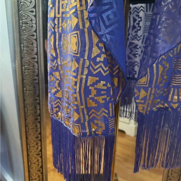 Vintage LuLaRoe Purple Gold Aztec Boho Kimono With Fringe - Picture 8 of 11